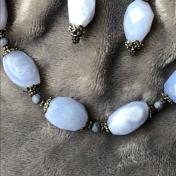 Blue Lace Agate Stone Sterling Necklace/Earrings - Picture 7 of 8